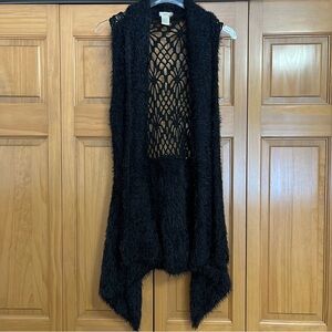 Escio Black Boho Bohemian Open Weave Hippie Vest Size Large
